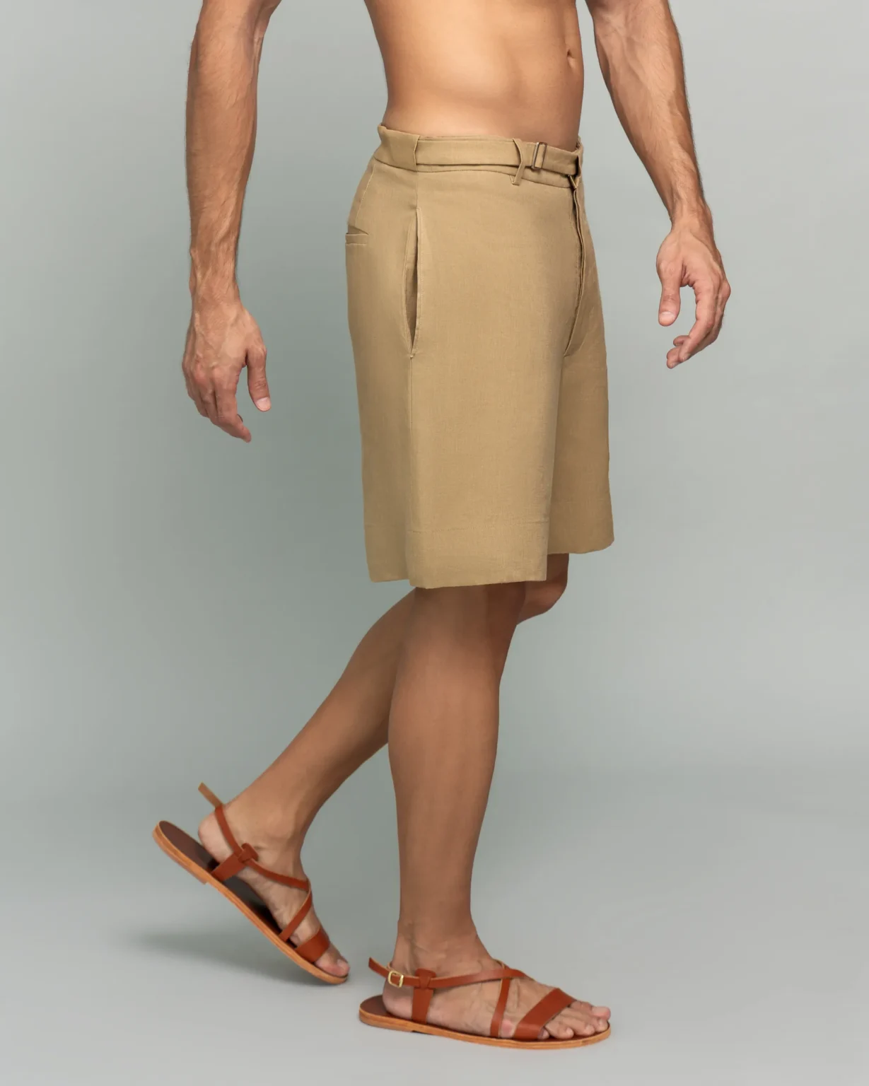 Side view close-up of 20Two Elemental's GHAF drift short in desert tan